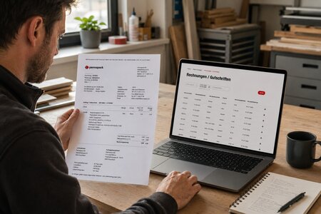 Un artisan consulte ses factures et l'historique de ses commandes dans la boutique en ligne Permapack