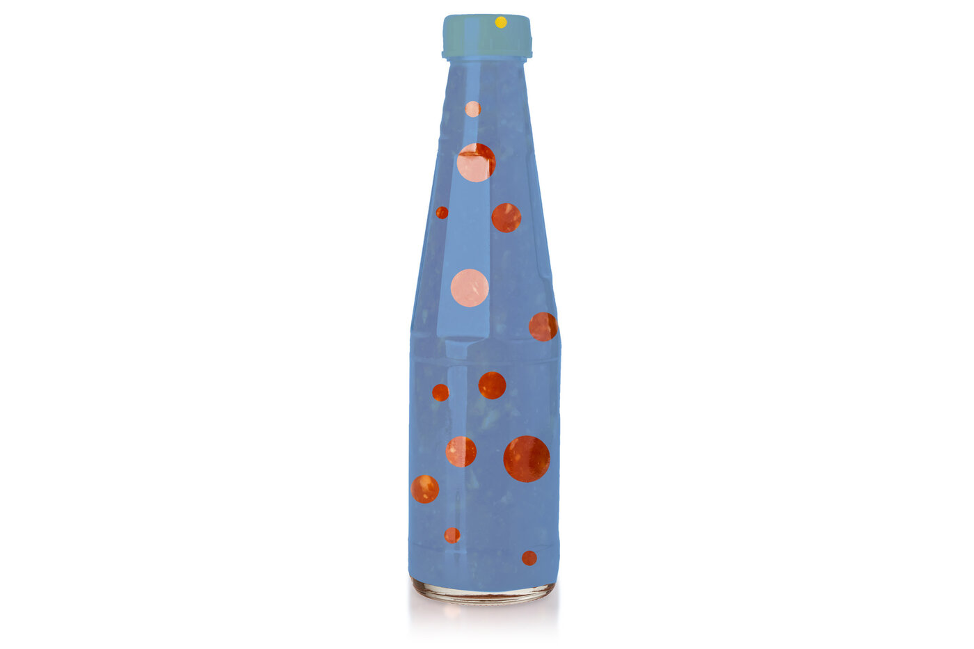 Une bouteille avec un shrink sleeve bleu qui a des trous qui montrent la bouteille.