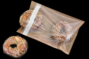 Un sac Fresh Bag ECOplus avec un dos en papier brun contenant deux bagels.