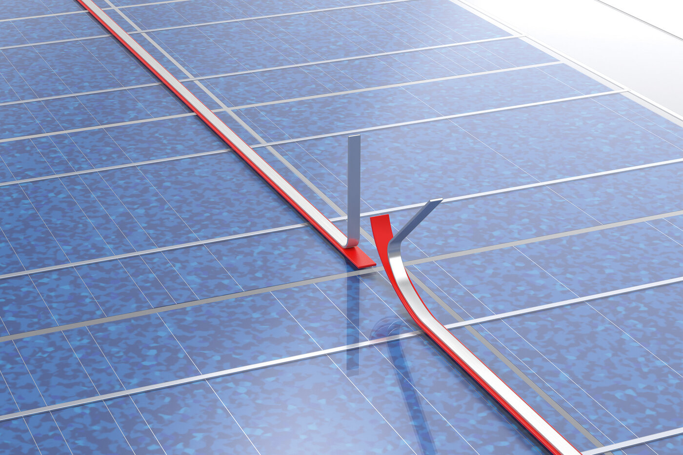 Illustration: barres omnibus fixées sur une installation photovoltaïque à l’aide de bandes adhésives de montage VST.