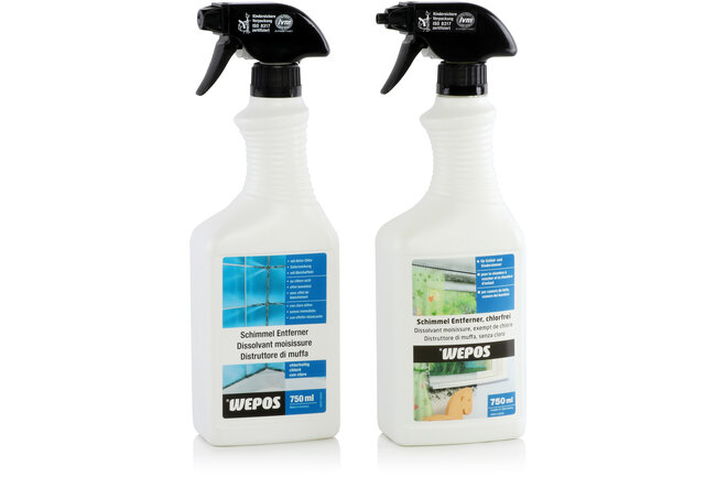 Deux bouteilles de produit anti-moisissure de la marque Wepos