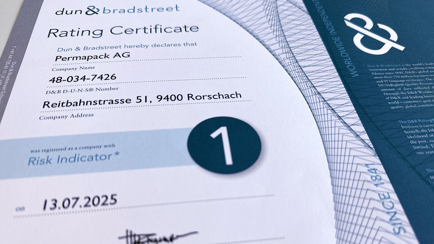 Certificat de notation de Dun & Bradstreet pour Permapack